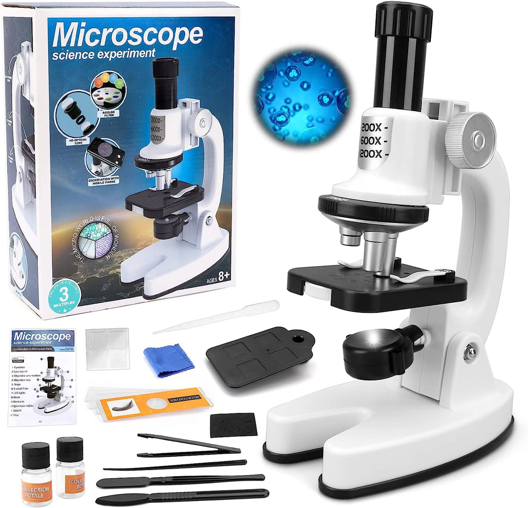 Kids Microscope, Portable Microscope Kit with LED Light and Mobile Phone Holder, Kids Beginner Educational Science Kit Toy for Kids Gift-EM-2