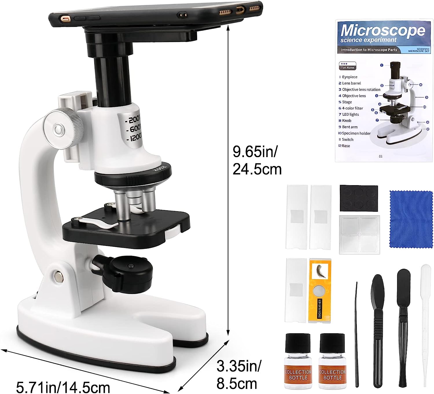 Microscope numérique réglable 60-180 x pour enfants, kit de microscope  éducatif scientifique portable avec 12 diapositives, support de téléphone  portable réglable, cadeau jouet pour enfant.