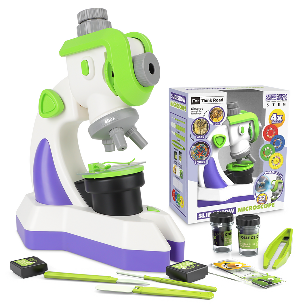 Kids Microscope 100x 400x 1200x Portable Microscope Kit with LED Light and Slide Beginner Educational Science Kit Study Educational Toys