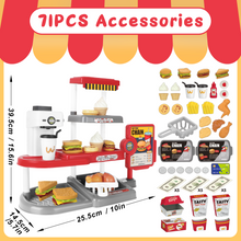 Load image into Gallery viewer, 71Pcs Kids Fast Food Playset Caterer Kitchen Toy Set with Cash Register &amp; Drink Dispenser
