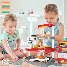 Load image into Gallery viewer, 71Pcs Kids Fast Food Playset Caterer Kitchen Toy Set with Cash Register &amp; Drink Dispenser
