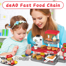 Load image into Gallery viewer, 71Pcs Kids Fast Food Playset Caterer Kitchen Toy Set with Cash Register &amp; Drink Dispenser
