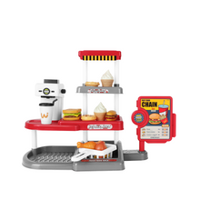 Load image into Gallery viewer, 71Pcs Kids Fast Food Playset Caterer Kitchen Toy Set with Cash Register &amp; Drink Dispenser
