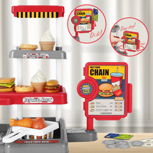 Load image into Gallery viewer, 71Pcs Kids Fast Food Playset Caterer Kitchen Toy Set with Cash Register &amp; Drink Dispenser
