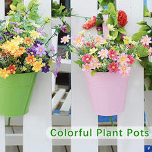 Load image into Gallery viewer, 10 Pcs Different Colours Flower Pots Large Metal Flower Pot Vase Bucket Hanging Garden Planters Desktop Storage Basket without Drainage Hole, Balcony Home Decor, Detachable Hook
