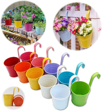 Load image into Gallery viewer, 10 Pcs Different Colours Flower Pots Large Metal Flower Pot Vase Bucket Hanging Garden Planters Desktop Storage Basket without Drainage Hole, Balcony Home Decor, Detachable Hook
