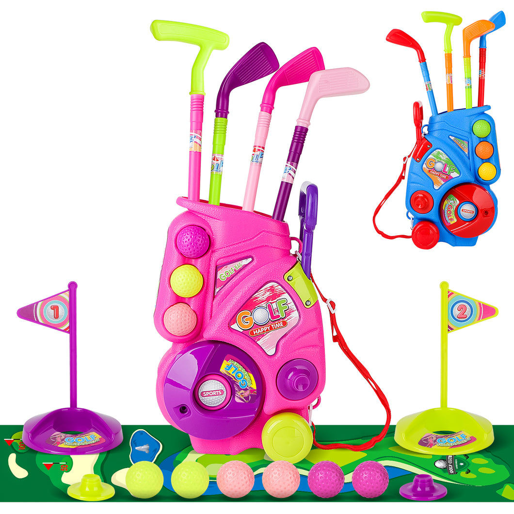 Kids Golf Suitcase Toy Set Outdoor Indoor Sports Play Toys Golf Clubs Set Garden Game for Boys Girls 3+
