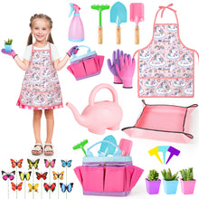 Load image into Gallery viewer, Gardening Tool Set Garden Tools for Toddler, Include Safe Shovel Rake Fork Gloves Apron Watering Can and Canvas Tote Gardening Kit
