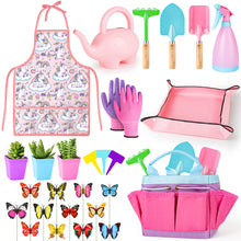 Load image into Gallery viewer, Gardening Tool Set Garden Tools for Toddler, Include Safe Shovel Rake Fork Gloves Apron Watering Can and Canvas Tote Gardening Kit
