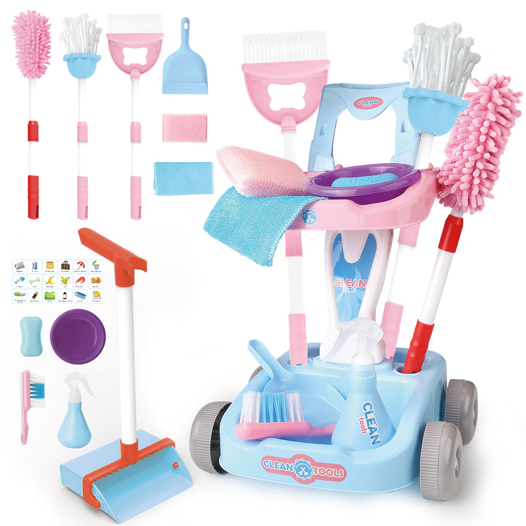 14 PCS Kids Housekeeping Cleaning Pretend Play Set House Cleaning Tools Toys Kids Broom and Mop Set for Ages 3+