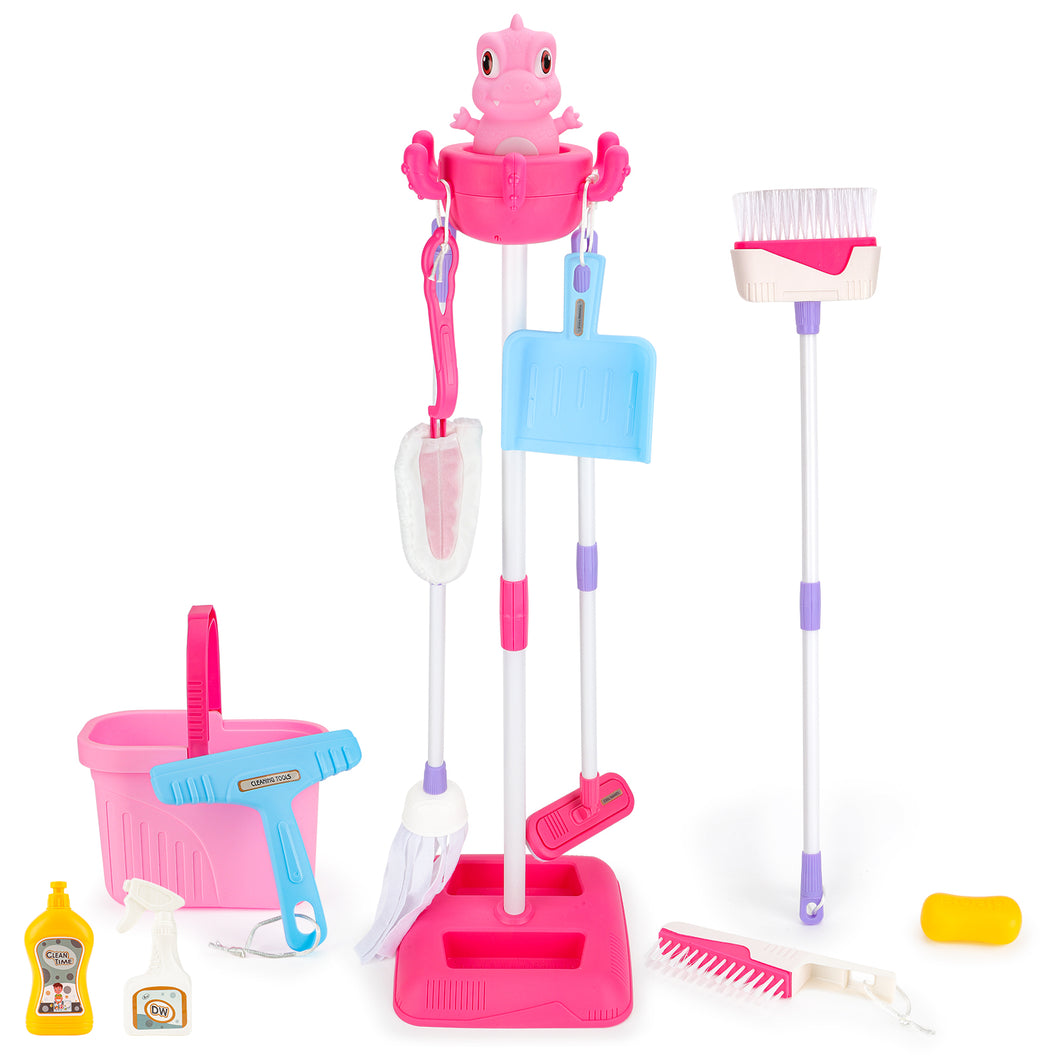 Household Cleaning Pretend Play Toy with Stand&Accessories Included 12 Pcs Toddlers Housekeeping Pretend Play Children Kit