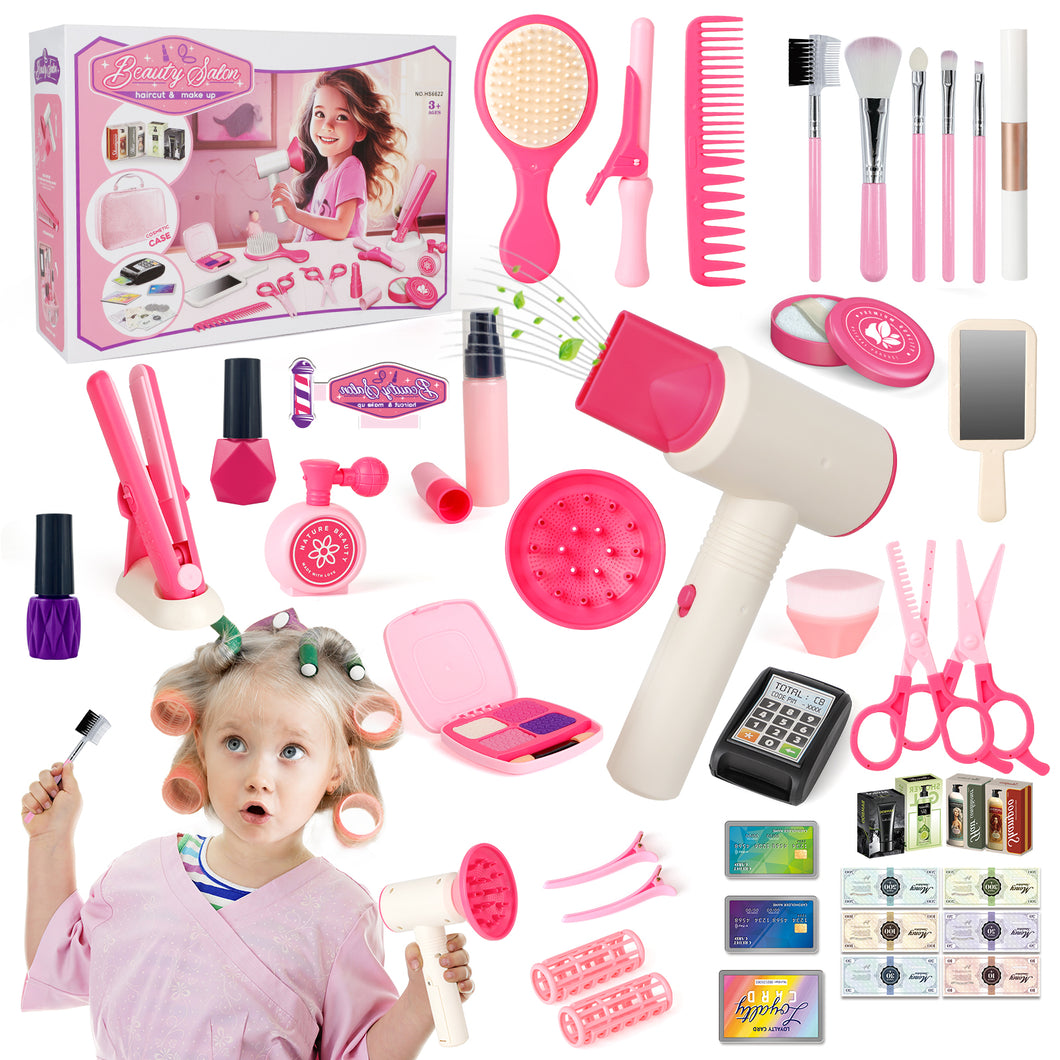 50Pcs Kids Makeup Set Girls Styling Beauty Fashion Kit Pretend Hairdressing Salon Toy Set Makeup Accessories Playset For Children