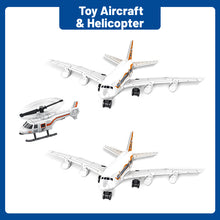 Load image into Gallery viewer, Interactive Aircraft Play Set for Kids with Big Battle Map Trucks aircraft tower and you get 2 airliners, 1 helicopter, aircraft trailer, aircraft lift, luggage truck, sports car, police car, ambulance and fire truck Military Toys for 3+
