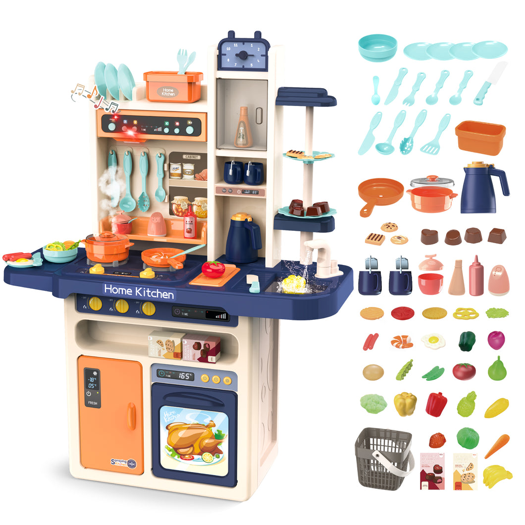 Kids Kitchen Role Play Pretend Playset Toy with Realistic Lights & Sounds Kitchen Set with Simulation of Spray Kitchen Accessories Gift-K38-B