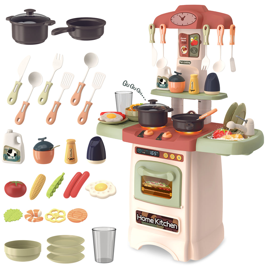 My First Kitchen Set Kitchen Playset Role Playing Game with Light and Sound Realistic Press Water Faucet & Kitchenware Gift for Kid-K39-P