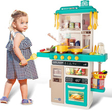 Load image into Gallery viewer, Green Realistic Lights &amp; Sounds Kids Role Play Kitchen Set with Simulation of Spray Features Toys with Lots of Kitchen Accessories Gift
