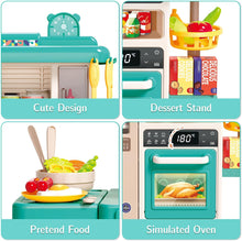 Load image into Gallery viewer, Green Realistic Lights &amp; Sounds Kids Role Play Kitchen Set with Simulation of Spray Features Toys with Lots of Kitchen Accessories Gift-K42-B
