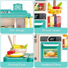 Load image into Gallery viewer, Green Realistic Lights &amp; Sounds Kids Role Play Kitchen Set with Simulation of Spray Features Toys with Lots of Kitchen Accessories Gift
