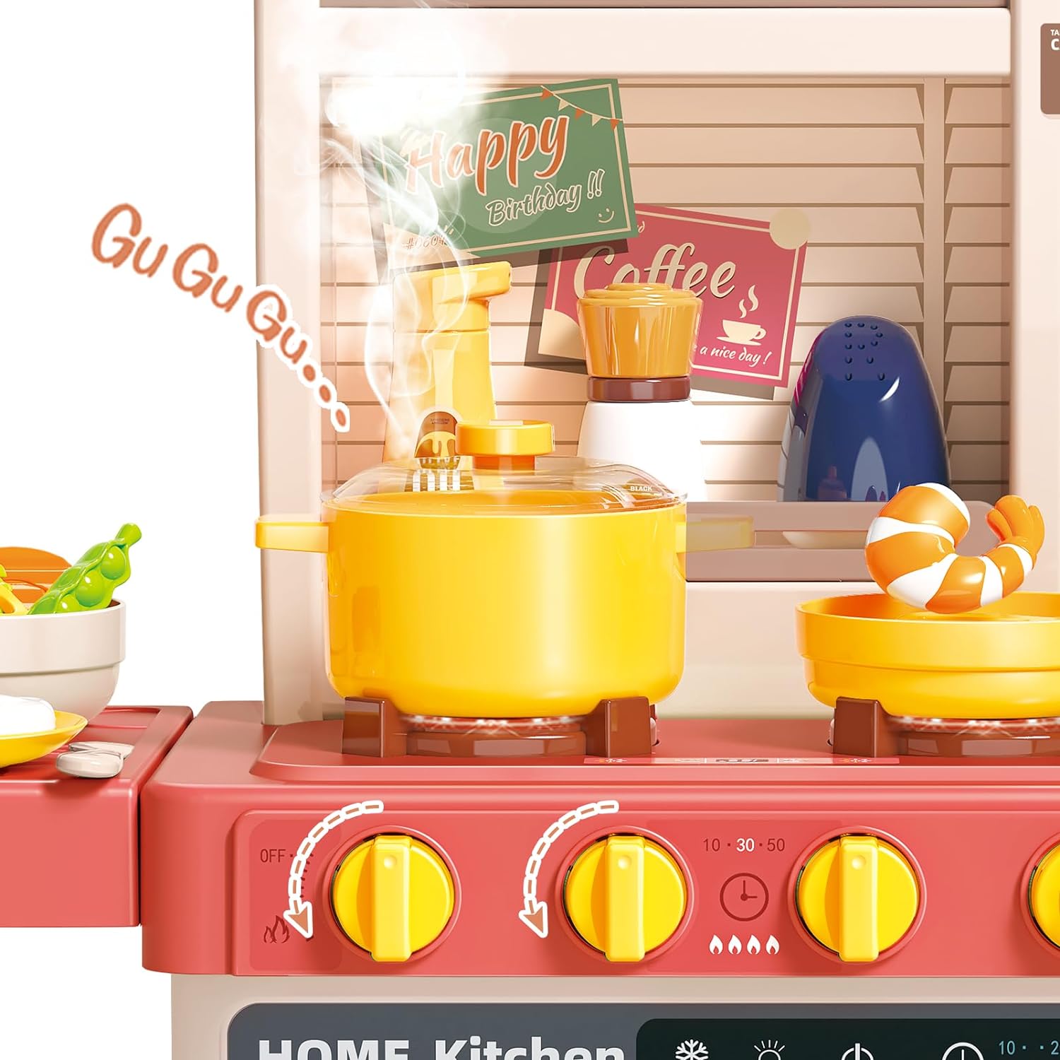 Pink Kitchen Playset Toy with Realistic Lights Sounds Simulation of deaotoys