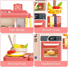 Load image into Gallery viewer, Pink Kitchen Playset Toy with Realistic Lights &amp; Sounds Simulation of Spray Features Pretend Role Play Toys with Lots of Kitchen Accessories-K42-P
