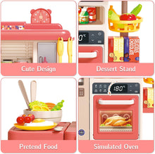 Load image into Gallery viewer, Pink Kitchen Playset Toy with Realistic Lights &amp; Sounds Simulation of Spray Features Pretend Role Play Toys with Lots of Kitchen Accessories
