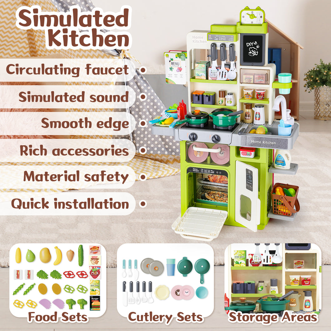 Interactive Kids Kitchen Playset with Realistic Features and Accessories with play food, stove, oven, storage space, and kitchen appliances