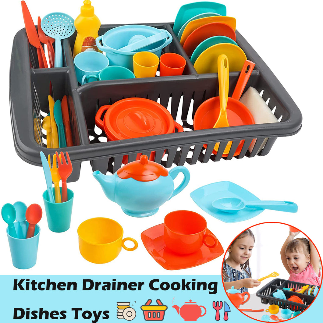 Kitchen Drainer Cooking Dishes Play Set with Over 40 Kitchen Accessories for Kids- Great Gift