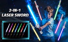 Load image into Gallery viewer, 7-Color Rechargeable Lightsaber for Kids Motion Sensing, Retractable Design, Spin Feature, Dynamic Sound Effects, Quick Flick Action, Dual-Wield Option, and 7 Color Modes
