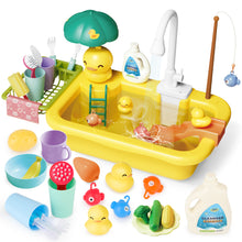 Load image into Gallery viewer, Yellow Kitchen Pretend Play Dishwasher Toy Sets Real Running Water Kids with Kitchen Accessories for Children Gift
