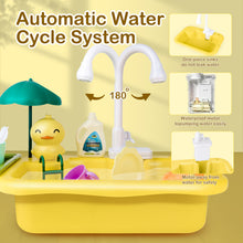 Load image into Gallery viewer, Yellow Kitchen Pretend Play Dishwasher Toy Sets Real Running Water Kids with Kitchen Accessories for Children Gift
