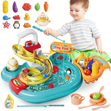 Load image into Gallery viewer, Kids Water Play Table with Fishing Game Slide, and Accessories-Fun Bathtub or Outdoor Toy for Toddlers-Includes Fishing Rod, Water Slide, Floating Ducks, and Play Food
