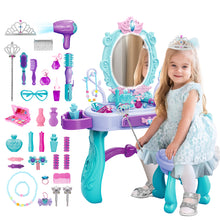 Load image into Gallery viewer, Princess Vanity Dressing Table with Stool Children Role Play Makeup Styling Set Toy Gifts
