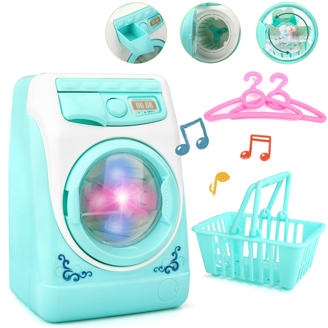 Toy Washing Machine Mini Electric Plastic Washing Machine w/ Realistic Sounds Lights Kids Cleaning Toys Birthday Christmas Gift for Kids-MCH-2