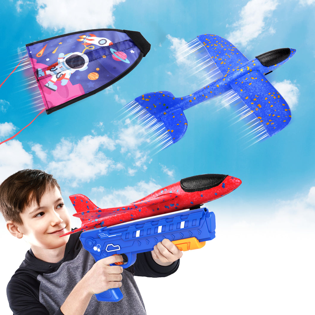 Foam Gliders Plane For Kids Airplane Launcher Toys 2 Foam Gliding Plane 1 Beach Kite Catapult Gun Toy for Outdoor Game Kite Launcher-OT-P