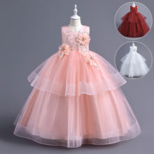 Load image into Gallery viewer, Children Evening Dresses Discoball Girls Princess Dress Double Tulle Bow Lace Sleeveless Embroidery Flower Girl Dress, Birthday Party Wedding Bridesmaid First Communion Girls&#39; Dresses for 120cm-170cm Kids
