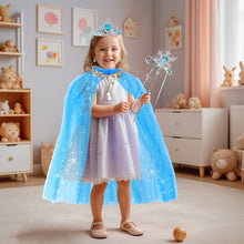 Load image into Gallery viewer, Princess Dress-Up Costume Set for Girls lncludes Cape, Crown, Wand, Necklace,Ring,Gloves, and Earrings -Perfect for Birthdays, Parties, Halloween, and Christmas Cosplay
