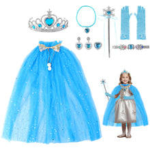 Load image into Gallery viewer, Princess Dress-Up Costume Set for Girls lncludes Cape, Crown, Wand, Necklace,Ring,Gloves, and Earrings -Perfect for Birthdays, Parties, Halloween, and Christmas Cosplay
