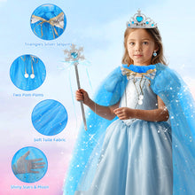 Load image into Gallery viewer, Princess Dress-Up Costume Set for Girls lncludes Cape, Crown, Wand, Necklace,Ring,Gloves, and Earrings -Perfect for Birthdays, Parties, Halloween, and Christmas Cosplay
