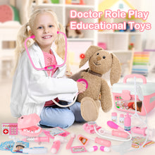 Load image into Gallery viewer, Kids Role Play Dentist Surgeon Vet Medical Light and Sound Electronic Stethoscope Lab Coat Cap  Play Medical Equipment for Kids(Pink)
