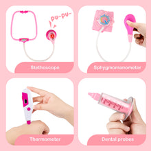 Load image into Gallery viewer, Kids Role Play Dentist Surgeon Vet Medical Light and Sound Electronic Stethoscope Lab Coat Cap  Play Medical Equipment for Kids(Pink)
