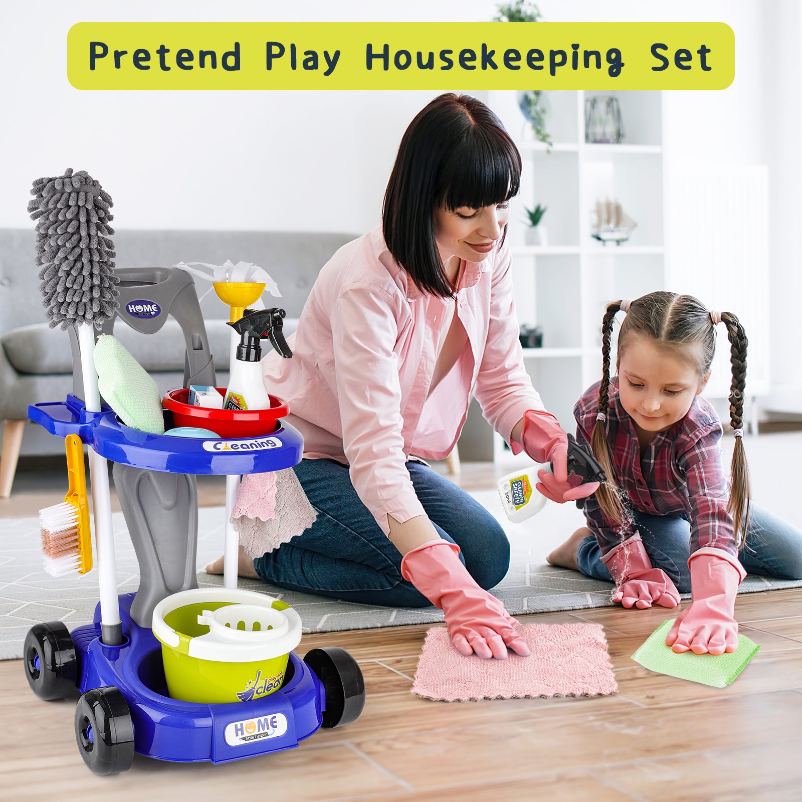 Kids Play Trolley Cleaning Set Educational Toy Cleaning Set for