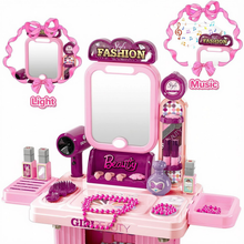 Load image into Gallery viewer, Kids Beauty Vanity Set with Suitcase Dressing Table Hair Salon Pretend Makeup &amp; Hairdressing Toy Set Portable Dressing Table Princess Dress Up Playset Gift Toddler
