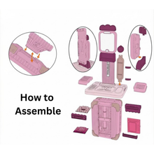 Load image into Gallery viewer, Kids Beauty Vanity Set with Suitcase Dressing Table Hair Salon Pretend Makeup &amp; Hairdressing Toy Set Portable Dressing Table Princess Dress Up Playset Gift Toddler
