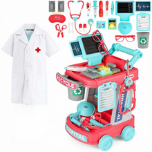 Load image into Gallery viewer, Kids Doctor’s Trolley Playset with Medical Tools &amp; Costume – Mobile Pretend Medical Station with Sound‑Effect Pacemaker – Educational Role‑Play Toy for Boys &amp; Girls Ages 3+
