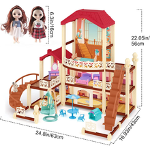 Load image into Gallery viewer, Dream Dolls House Playset for Kids 3-Story Castle Dollhouse 2 Dolls Toy Figures 14 PCs Furniture Accessories Multiple Assembly Toy Gift
