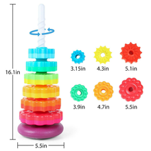 Load image into Gallery viewer, Rainbow Stacking Tower Toy for Toddlers, Colorful Educational Spiral Gears with Rotating Base, Soft and Safe Material, Developmental Toy for Babies 12+ Months
