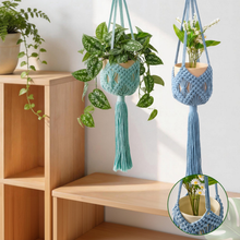 Load image into Gallery viewer, Handwoven Cotton Macramé Plant Hanger – 90 cm Hanging Planter with Metal Hooks
