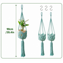 Load image into Gallery viewer, 3-Pack Macrame Hanging Plant Holders - Light Blue Boho Home Decor Set - (Artificial Flowers not included)
