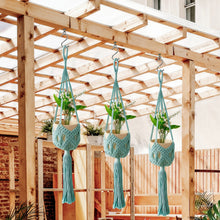 Load image into Gallery viewer, 3-Pack Macrame Hanging Plant Holders - Light Blue Boho Home Decor Set - (Artificial Flowers not included)
