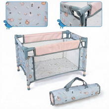 Load image into Gallery viewer, 6-in-1 Baby Doll  Playset, Baby Doll Pretend Role Playset with Dolls Cot, Dolls Pushchair, Play Mat, Swing Crib, Travel Bag, Doll Included, Pretend Role Play Accessories Gift for Kids Aged 3+
